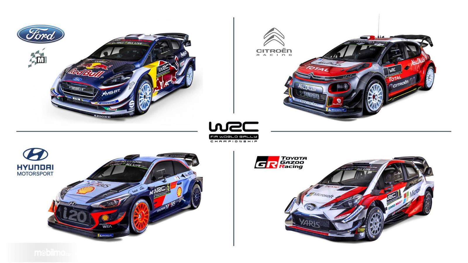 Gambar 4 mobil Toyota Yaris WRC yang berlaga di musim 2018 dilihat dari sisi depan