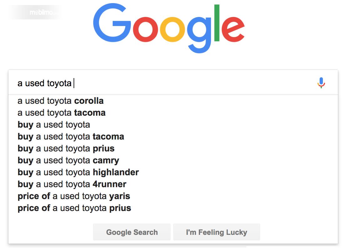 Gambar yang menunjukan pencarian Toyota