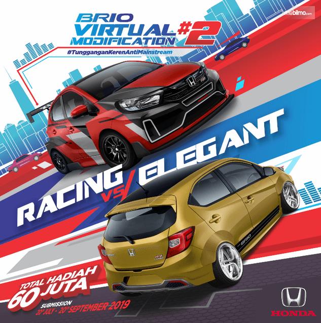 Gambar ini menunjukkan brosur kompetisi Brio Virtual Modification #2 dengan tema Racing Vs Elegant