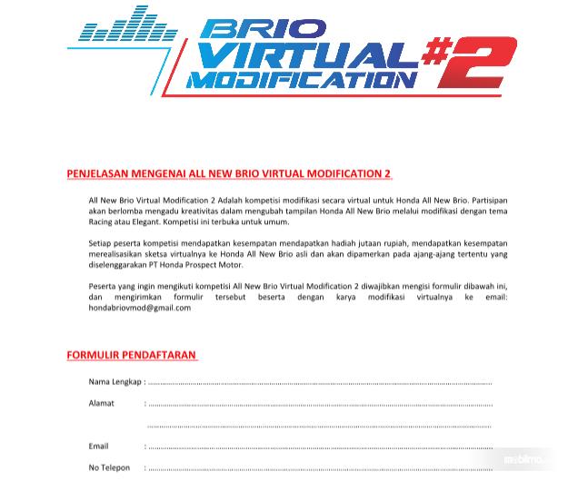 Gambar ini menunjukkan formulir pendaftaran untuk mengikuti kompetisi Brio Virtual Modification #2
