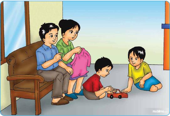 Gambar ilustrasi bermain bersama keluarga di rumah