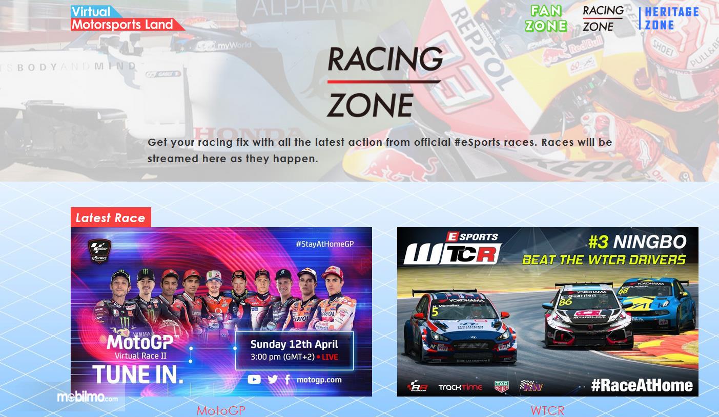 Gambar ini menunjukkan halaman saat menekan Racing Zone