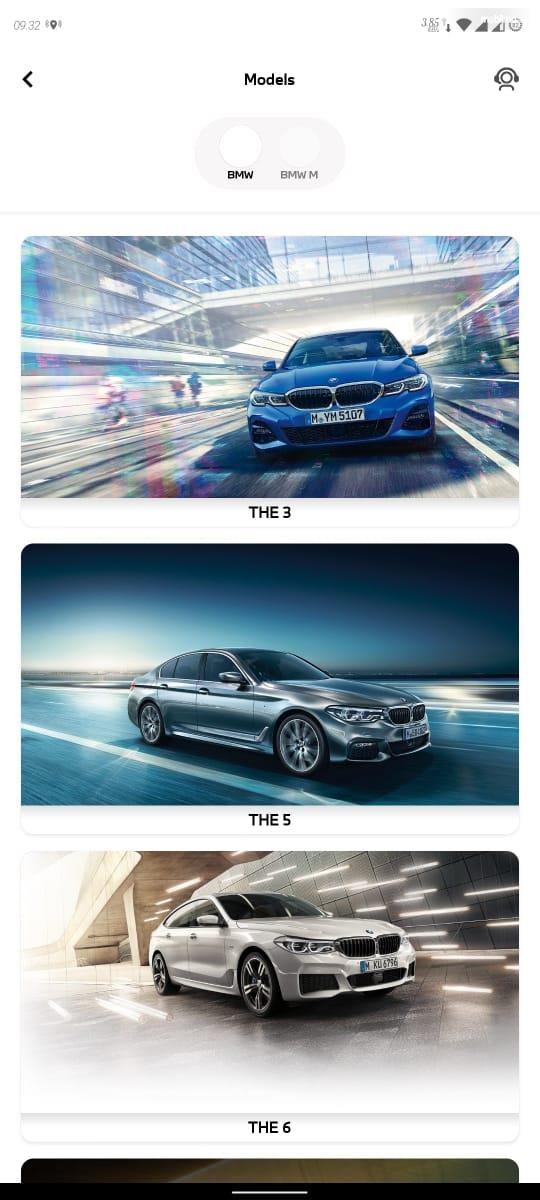 Gambar ini menunjukkan App BMW Eurokars dalam menu model