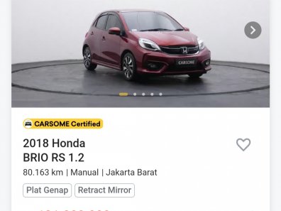 2018 Honda Brio Rs 1.2 Automatic Merah - Jual mobil bekas di Banten